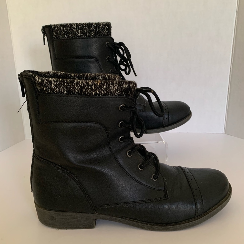Kohl's Black Lace-Up Boots with Knit Trim Full Zipper Back Women’s Size 10M - Picture 4 of 17